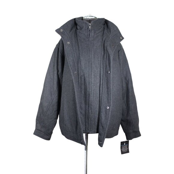 London Fog men's grey wool blend zip and snap front stand up‎ collar coat jacket - Picture 1 of 12